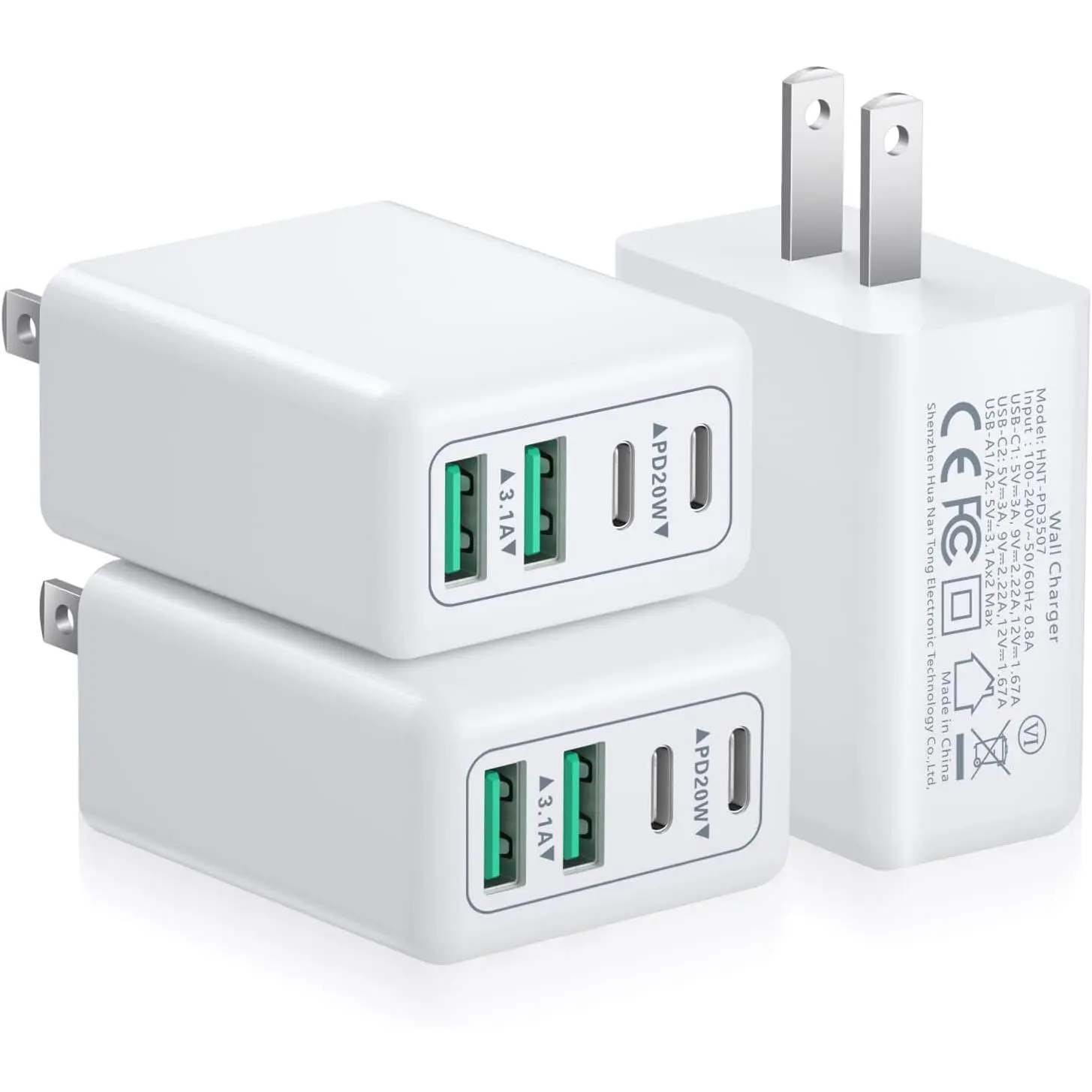 3 Pack USB C Wall Charger, 40W 4-Port USB C  Charger Block  Port QC+PD 3.0 Power Adapter, Multiport Type C Brick Charger Box Compatible with  17 16 15 14 13 12 11 Pro Max XS,