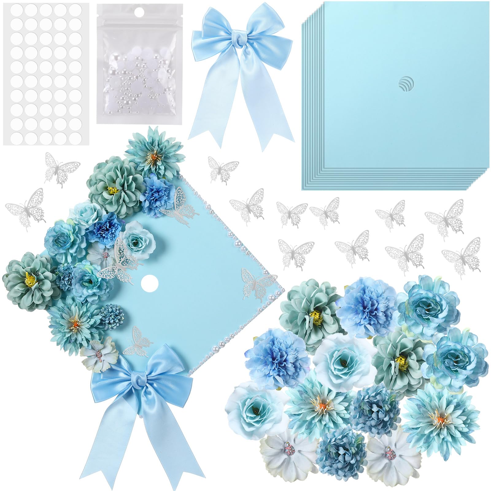 41-Pcs DIY Graduation Cap Decoration Kit for Class of 2026 - Party Accessories with Artificial Flowers, 3D Butterflies, Cute Graduation Bow, Grad Cap Topper Ideas, Ceremony Photo-Ready Grad Party Supplies, Craft Gift for Kids
