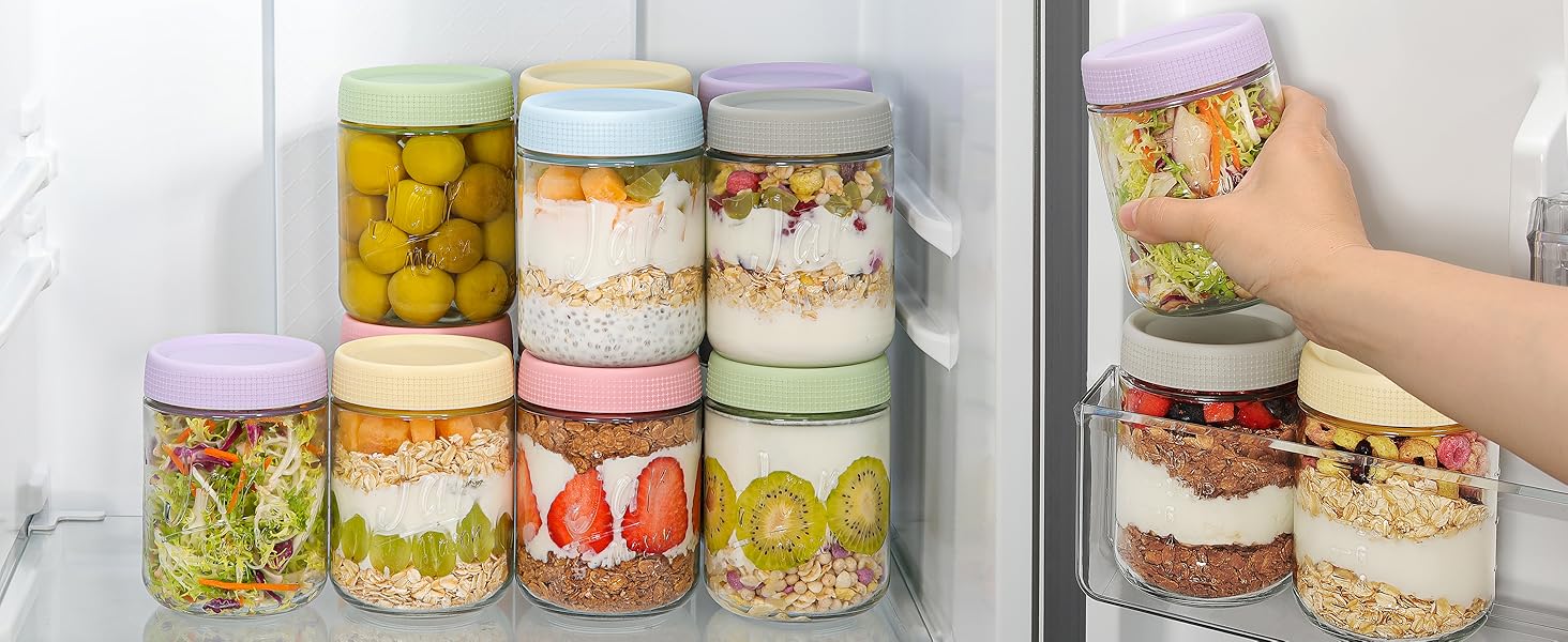 4-Pack 16oz Overnight Oats Containers with Airtight Lids - Jars with Measurement Marks for Yogurt, Meal Prep & Chia Pudding, Stackable & Leakproof