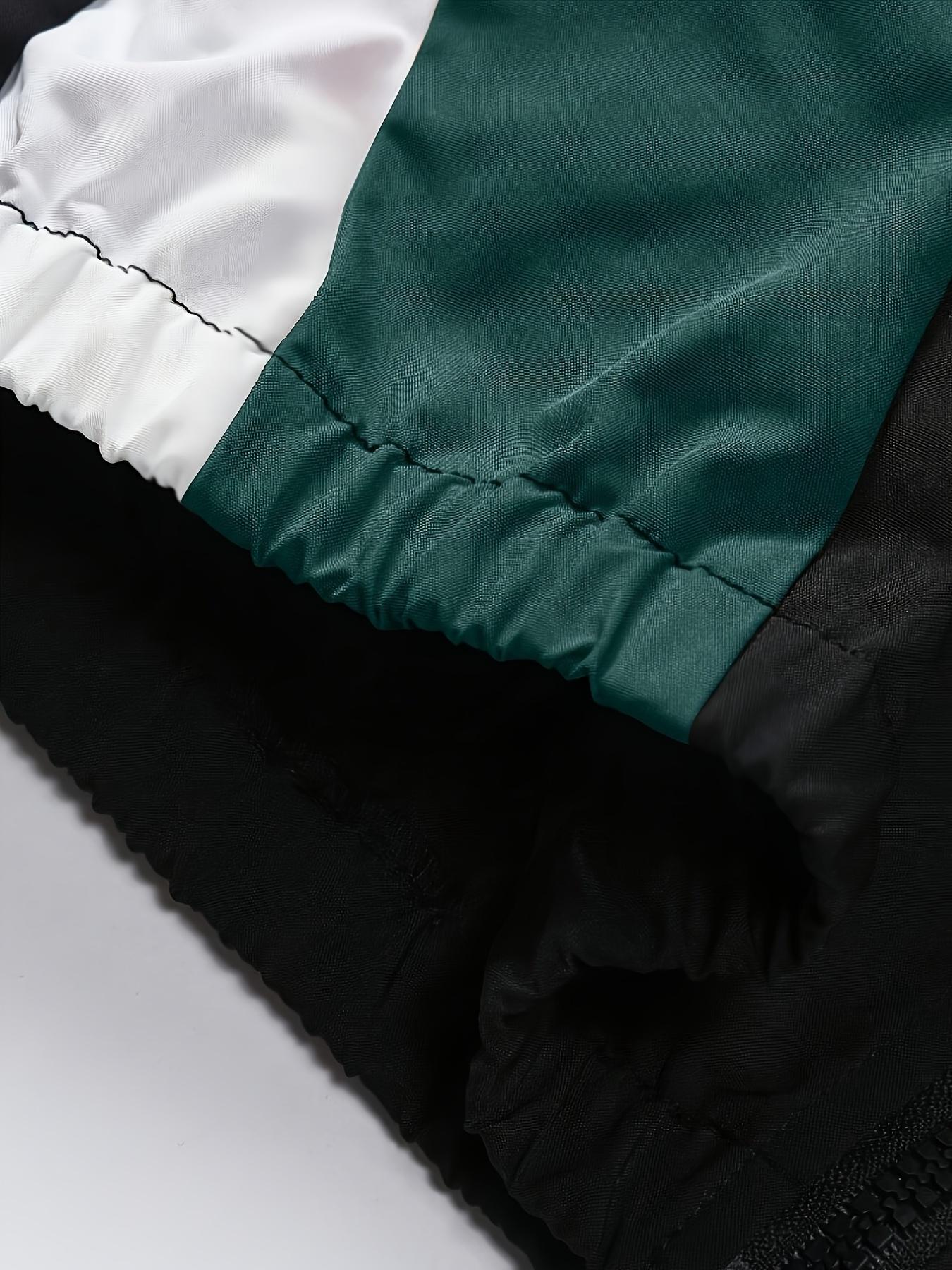 Men's Splicing Color Zip Jacket Regular Fit Casual Long Sleeve Polyester Coats Tops with Zipper for Fall Winter Daily Wear fall,outfits Menswear fits  streetwear