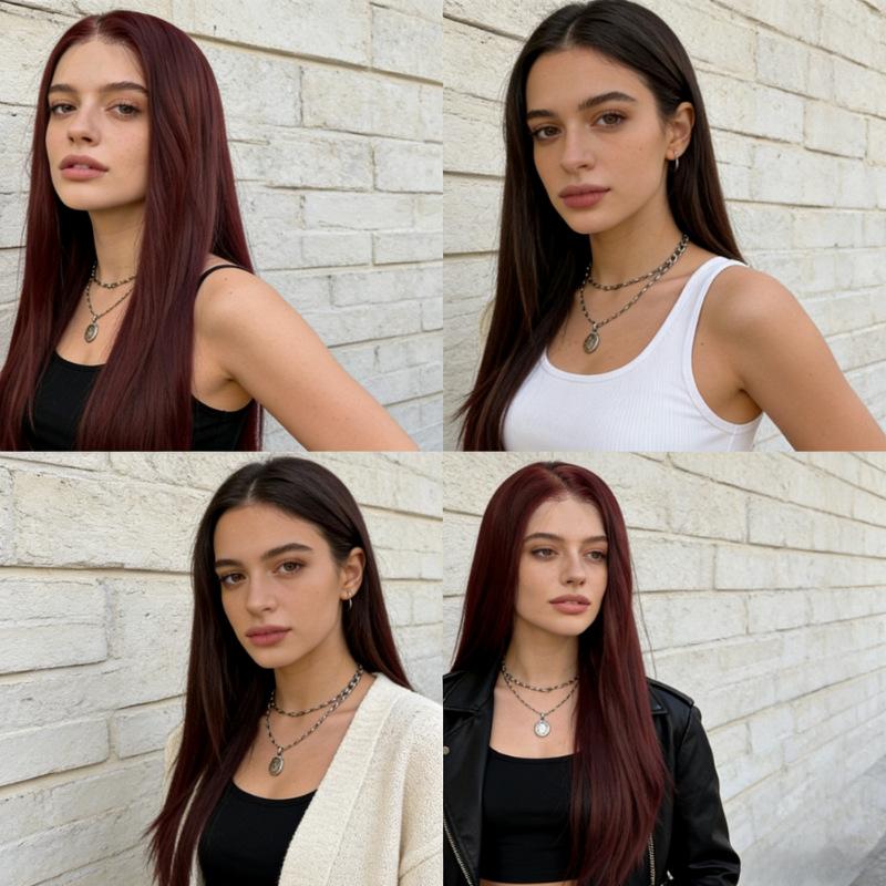 Front lace wig for women, long straight hair, no bangs, available in multiple colors, high-end and realistic