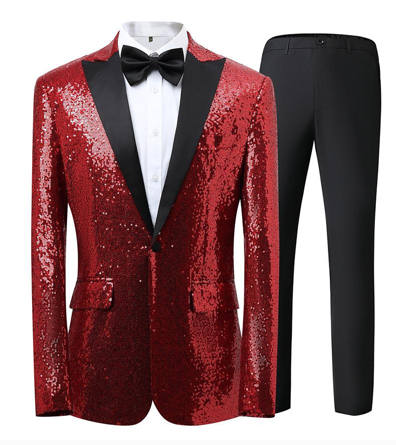 Gold Sequin Stage Performance Suit Jacket  Men's Korean Style Blazer For Nightclub, Wedding Host, Emcee, Photoshoot