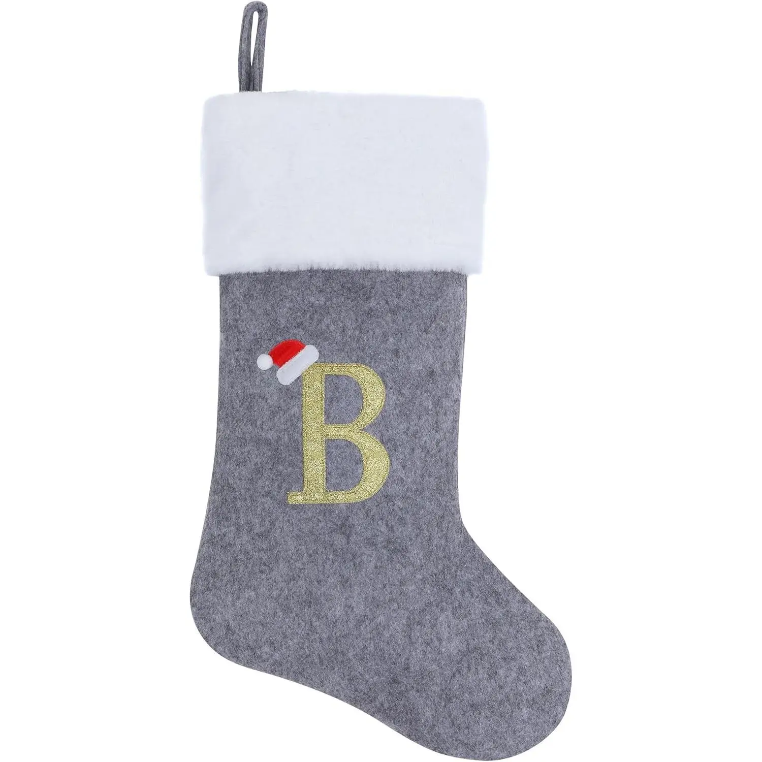 20 Inches Grey with White Super Soft Plush Personalized Embroidered Monogrammed Christmas Stockings Hanging Ornaments for Family Holiday Xmas Party Decorations Letter B