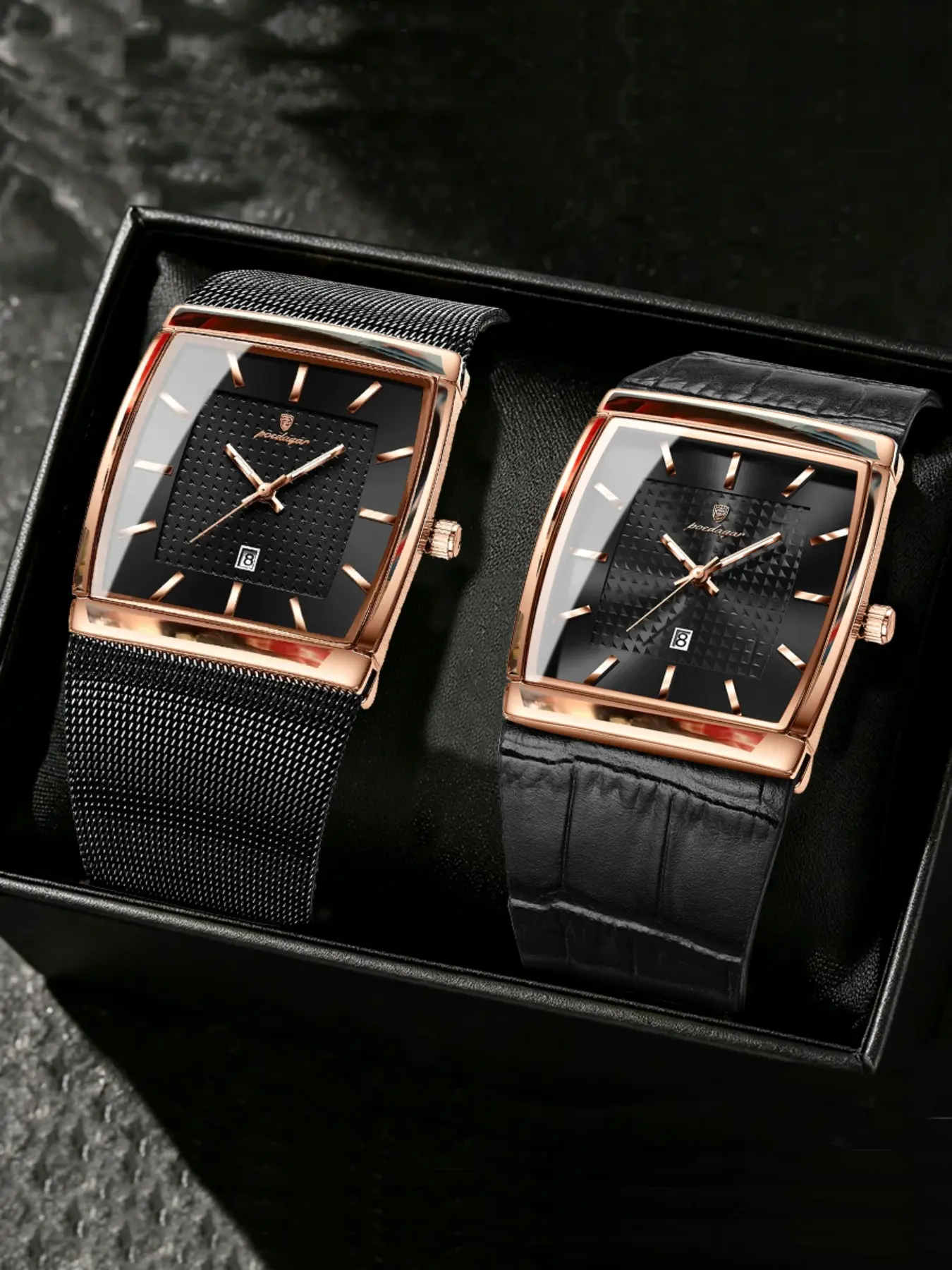 Poedagar Men's Watch Waterproof Night Light Date Rectangular Watch Milan Mesh Stainless Steel Strap Men's Casual Quartz Watch