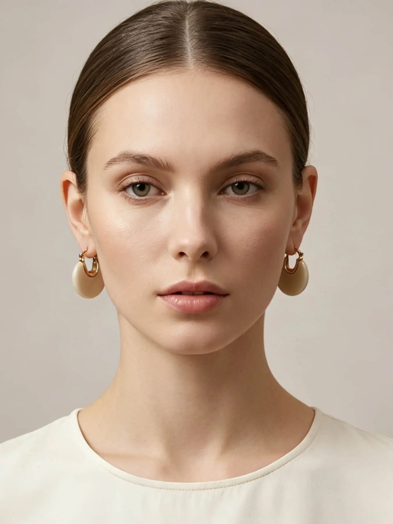 1 pair of fashionable water droplet earrings, with warm beige egg noodles as the main stone and retro gold ear hooks, suitable for daily wear, vacation and dating occasions, and is also a surprising and exquisite small gift.