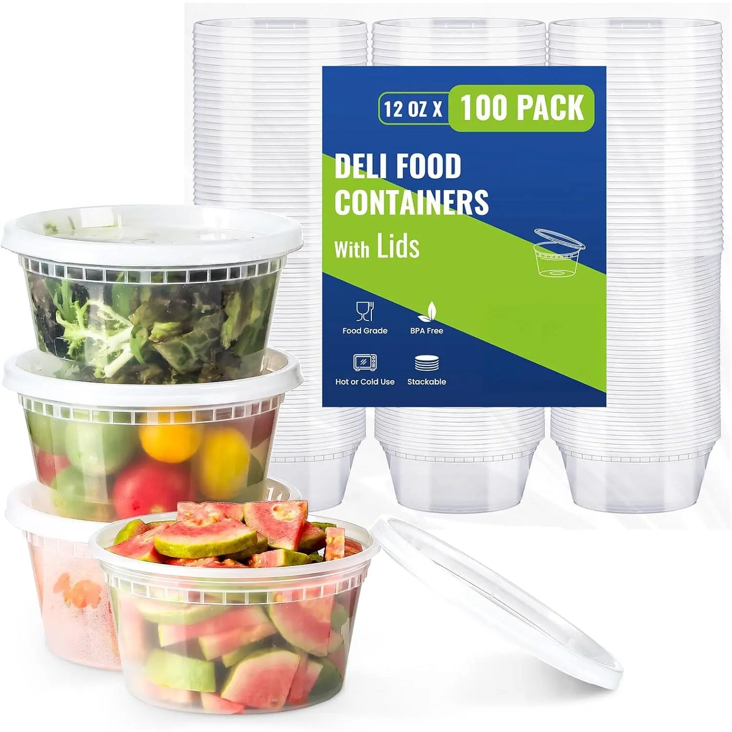 100 Sets 12 oz Plastic Deli Containers With , Airtight  Storage Containers, Freezer/Dishwasher/Microwave Safe, Takeout Meal Prep Storage