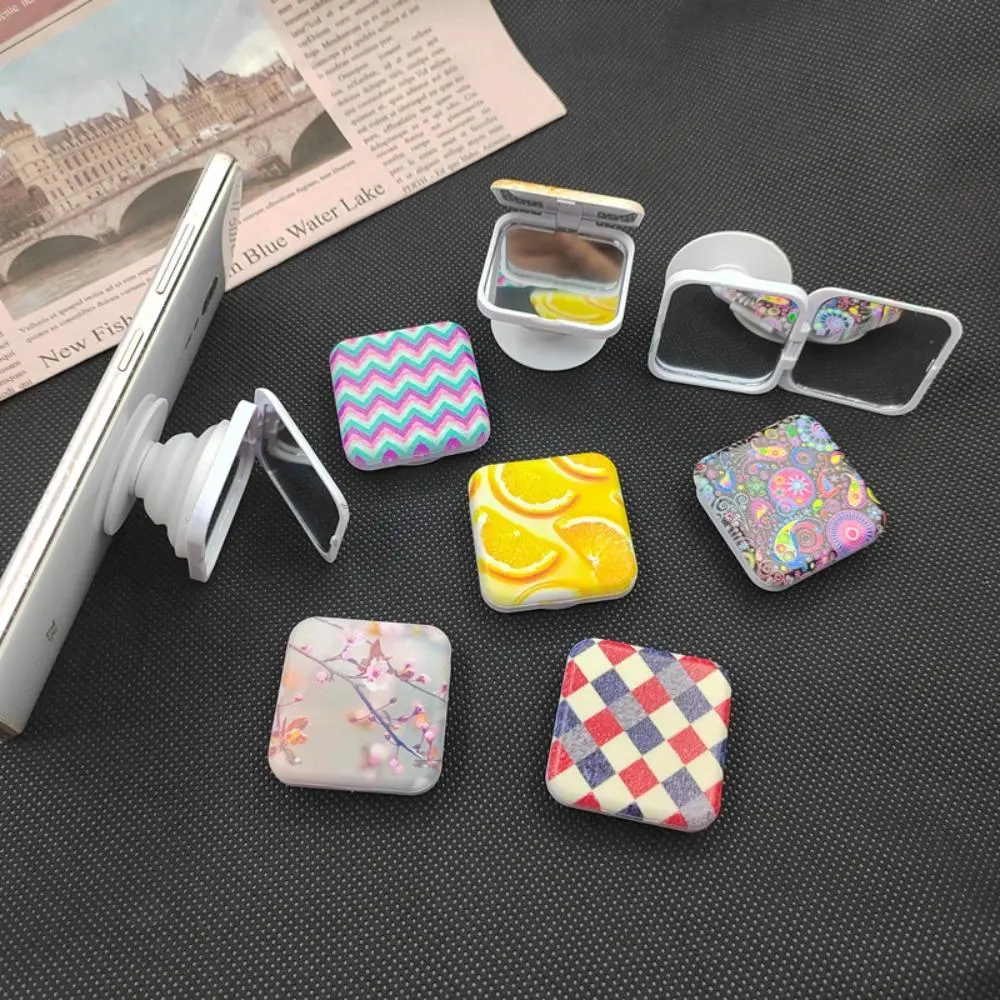Compact Square Glass Mirror Pop Socket - Retractable Foldable Phone Stand, Flip Double-Sided Makeup Grip, Universal Anti-Drop Hands-Free Holder for Birthday Gifts, Daily Touch-Ups, Desktop Use