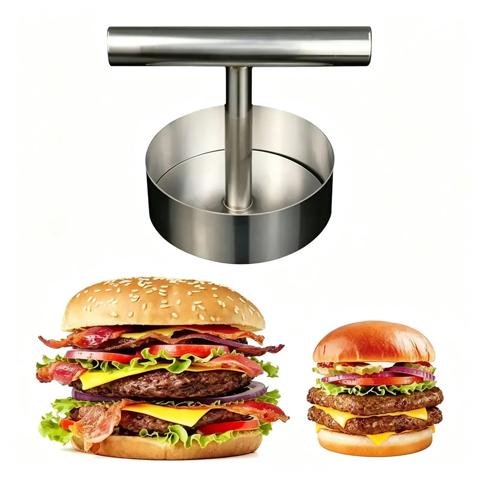 Stainless Steel Burger Press - Dishwasher-Safe, Nonstick Easy-Release Meat Smasher Patty Maker Mold for Home & Commercial Kitchens