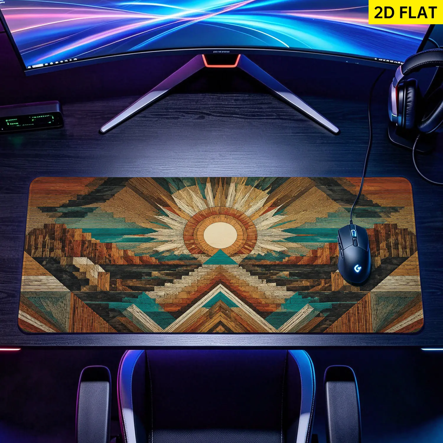 Extra Large Aztec sun geometric pattern Mouse Pad,Non Slip Rubber Pad,Desktop Decoration Drotection Pad,Washable,Lock Edge Multi Size,Premium Multipurpose Mousepad For Home,Office,Gift for Family and Friends