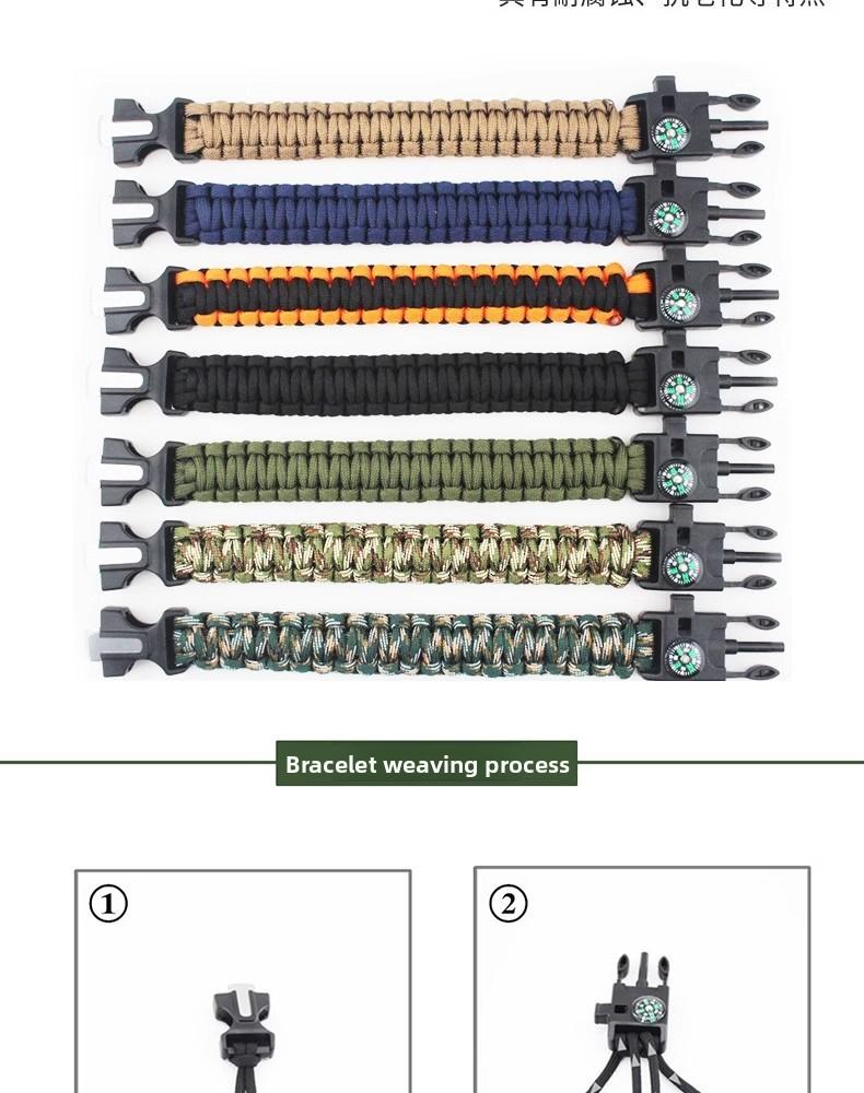 Outdoor Sports Foldable Survival Bracelet Whistle Outdoor Survival Five-in-One Multifunctional Compass Flint Rope Braided Bracelet Camping Pro Off-Road Electric Mountain Bike