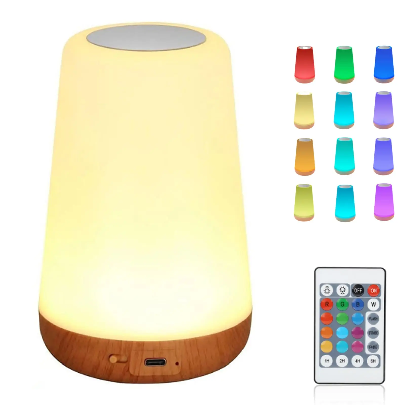LED Night Light Bedside Lamp Touch Remote Adjustable Brightness, 13 Color Changes, 3 Levels, Rechargeable Portable for Baby Kids Nursery Bathroom Outdoor Camping
