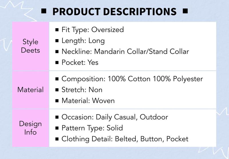 Cider Multi-way Cotton Stand Collar Double Breasted Oversized Windbreaker With Belt