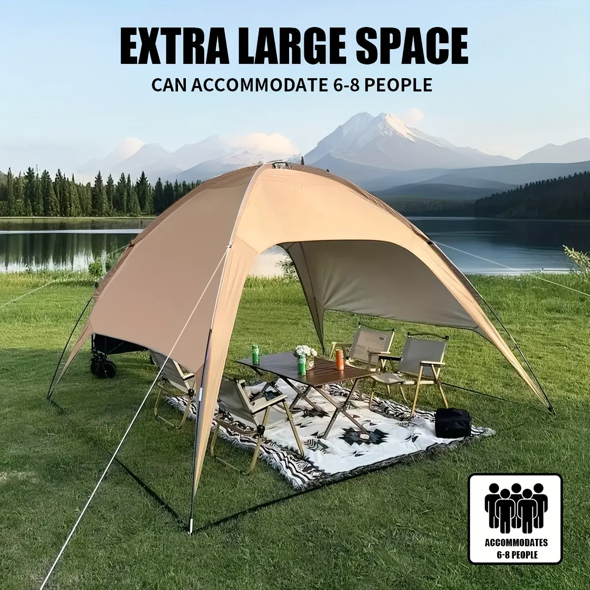 Large Outdoor Canopy for 6-8 People, Family Camping Party Picnic Sun Protection, Quick Setup Foldable Portable Commercial Use, Windproof All-Season Tent, Christmas Birthday Gift