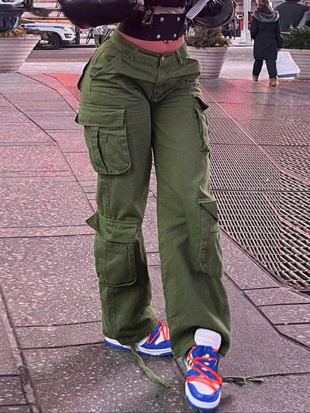 Women's Plain High-Waisted Cargo Pants with Pockets and Drawstring, Fashion Y2K K-Pop Style Streetwear Trousers for Daily Wear, Ladies' Baggy Pants for Fall & Winter