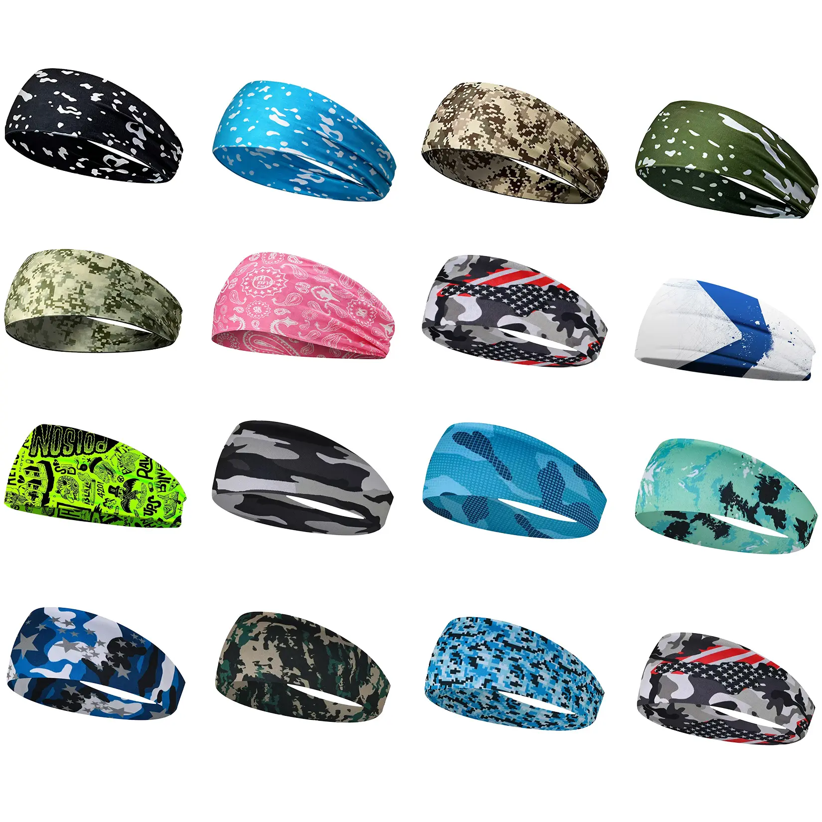 Moisture Wicking & Non-Slip Sports Headbands for Men – Stretchy Polyester Athletic Hairbands – Ideal for Running, Yoga, Cycling, Gym – Multicolor Pack of 16