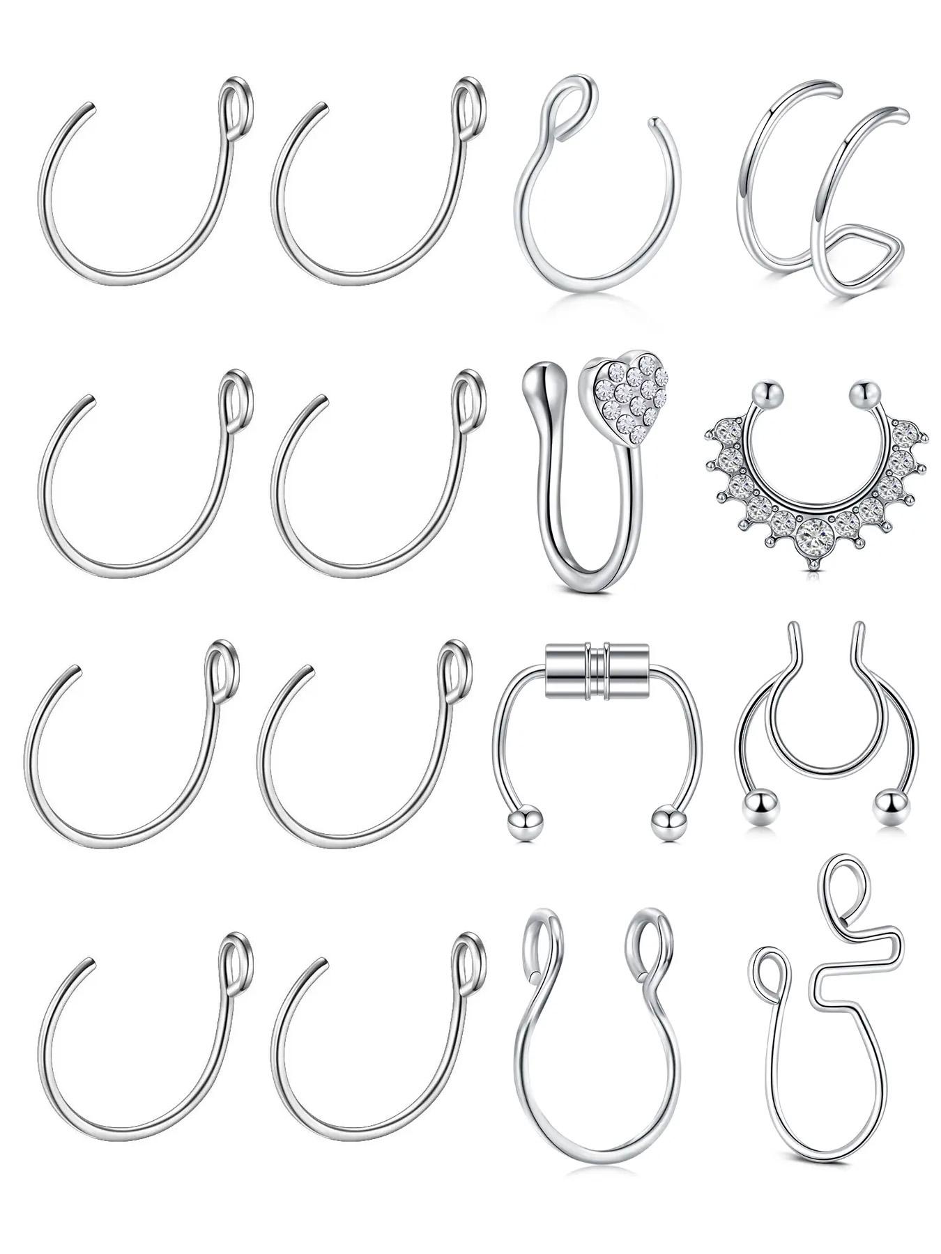 Rhinestone Decor Spiral Nose Ring, Punk Style Stainless Steel Nose Studs, Body Matching Jewelry for Party, Daily Clothing Decor for Men & Women