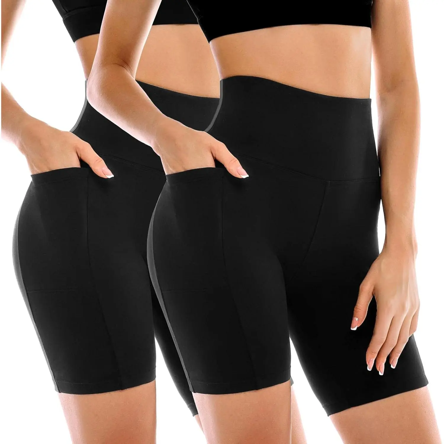 2 Pack Womens Biker Shorts with Pockets 6" |   High Waisted, Tummy Control, Running, Gym, Workout, Yoga Shorts
