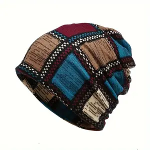 Vintage Ethnic Print Beanie Warm Outdoor Sports Cycling Knitted Pullover Cap for Men and Women