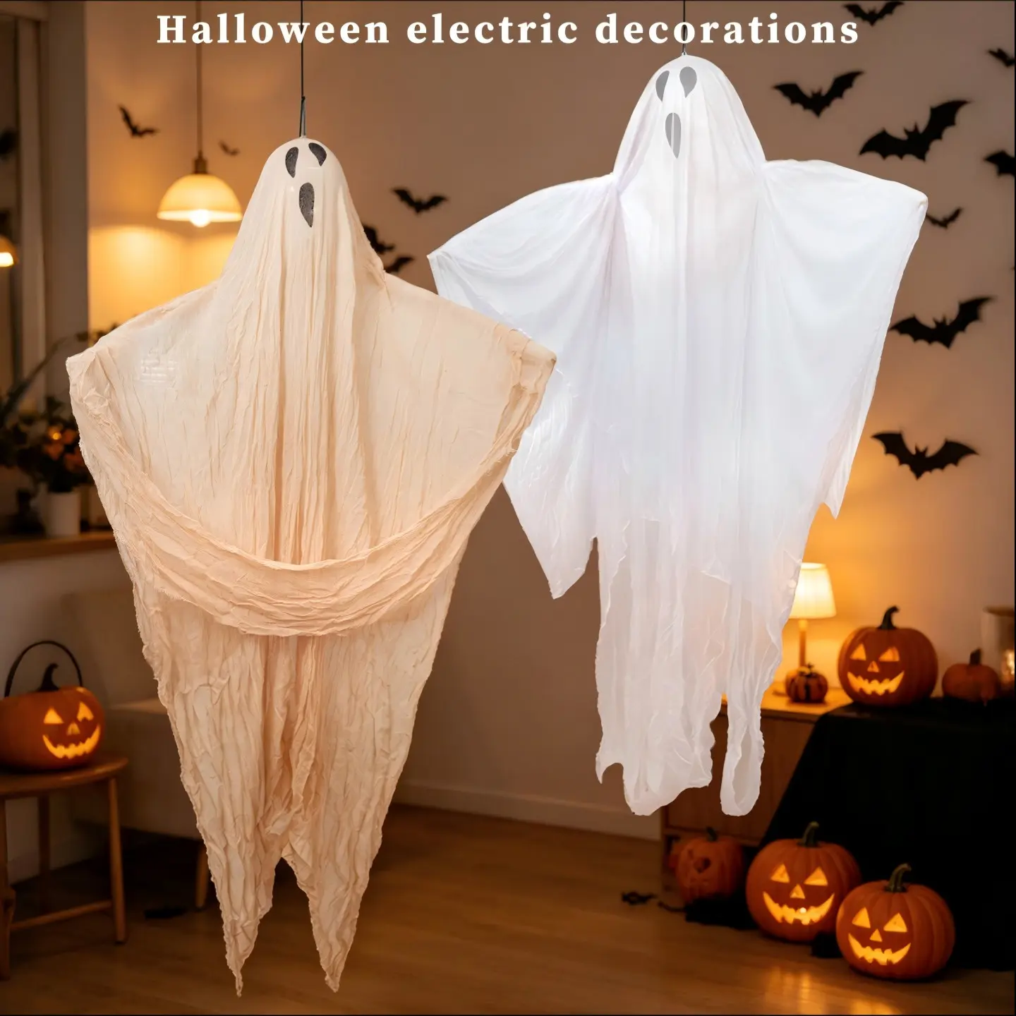 Halloween Large Electric Ghost Hanging Decor, 1.8m Glowing Motion Sensor Horror Ghost, with Scream Sound + Flashing Light, Indoor Outdoor Party Props