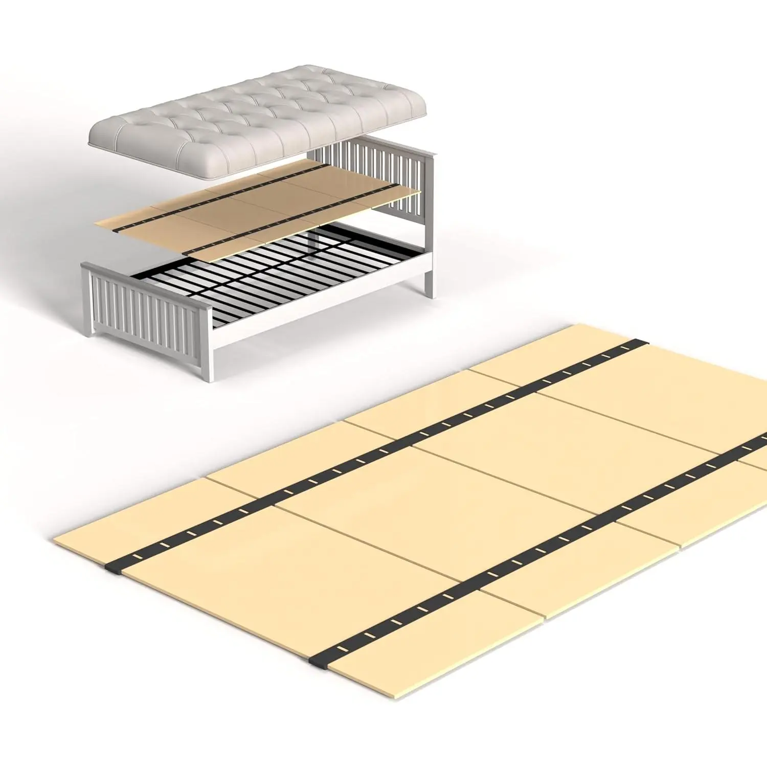 Heavy-Duty Folding Box Spring Mattress Foundation for Camping, Twin Size, 38"x74", Sturdy Wood Support Slats, Easy Assembly, Wood Floor Compatible, Wood Floor Support