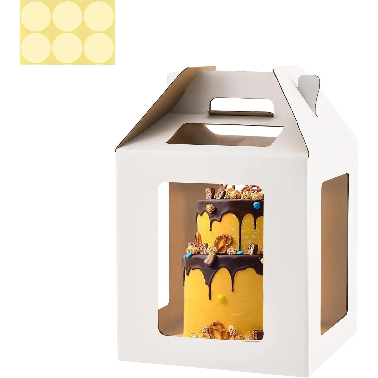 Tall Cake Boxes 6 Windows with handle,12x12x12 Tall Cake Carrier, Tiered Cake Box, Square cake box,largeTake Out Transport Containers Ideal for 10" & 12" Tiered Cakes (1Pack-White)