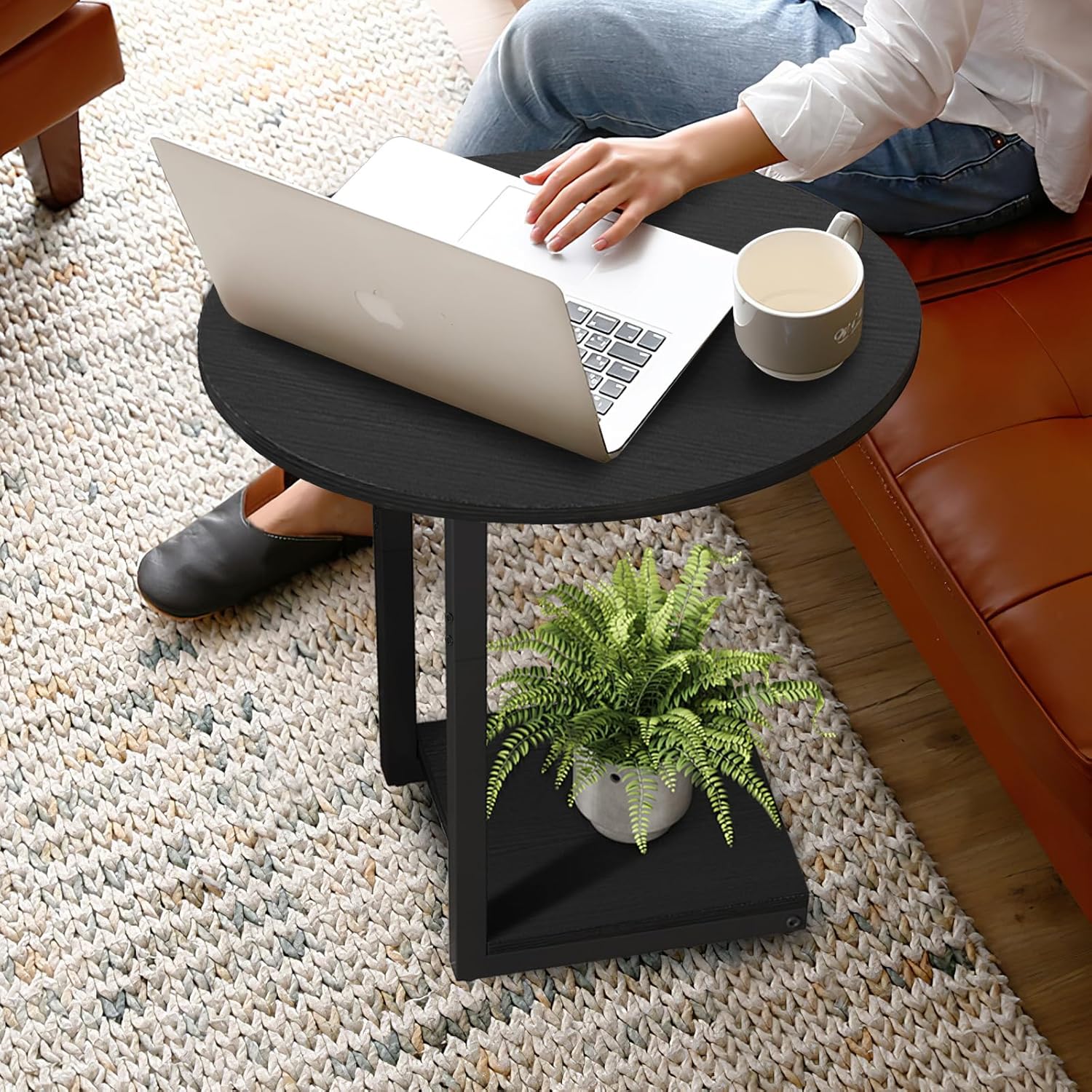 Small Side Table End Table, C-Shaped  Coffee Table TV Tray for Eating Couch Tables for Small Space, Living Room, (Black)