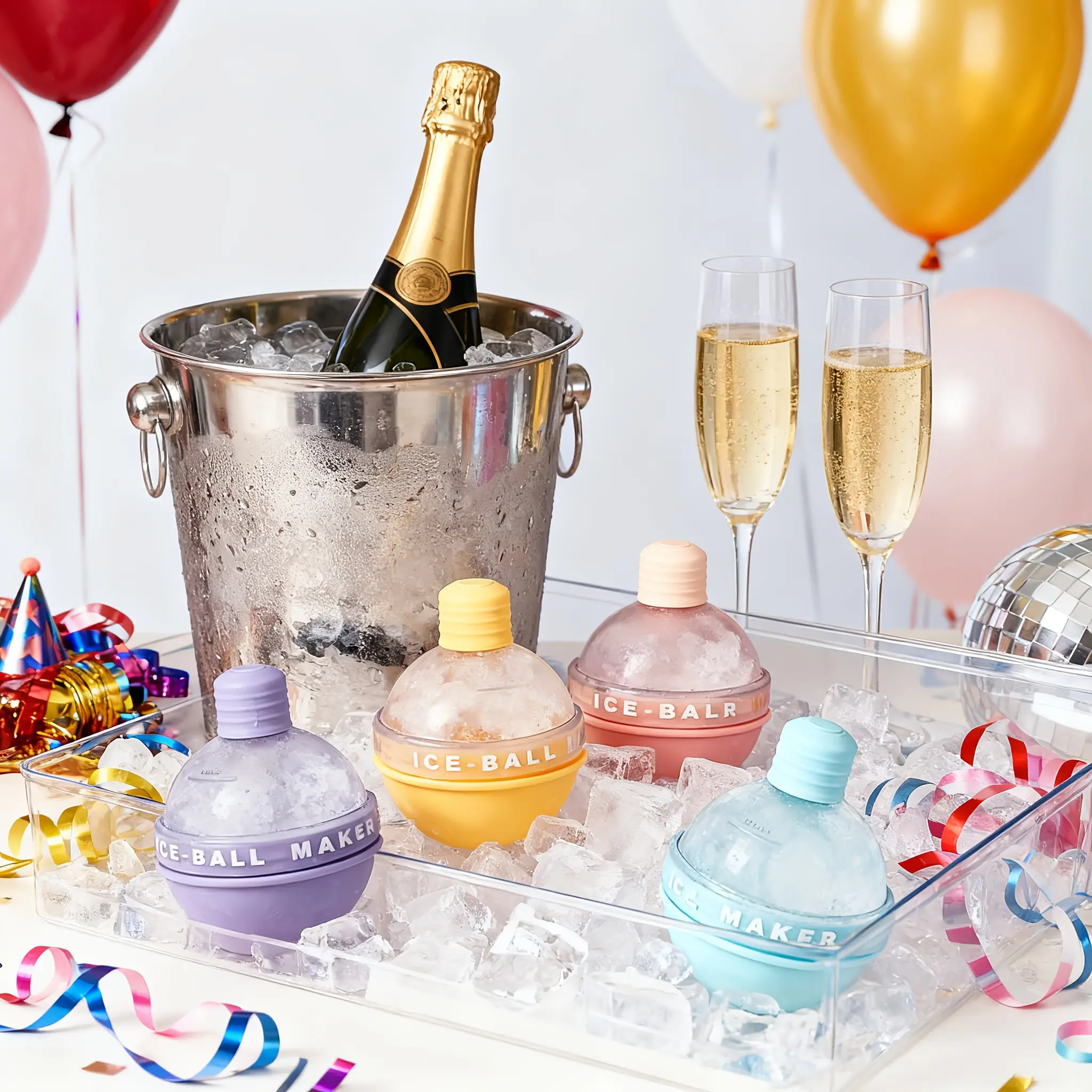 Random Color 5/6Pcs LightBulbShapedIceBall Molds,Sphere Ice Maker,Easy ReleaseLarge Round IceCubeTrayforWhiskey, Bourbon, Scotch, Cocktails, Iced Coffee, Fruit Crystal Ice Drinks, Home Bar, Backyard BBQ, Summer Pool Party Cold Beverage Kitchen Accessories