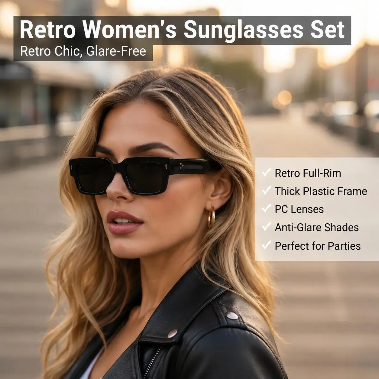 2-Pack Retro Chunky Sunglasses for Women Men, Thick Plastic Frame Fashion Shades with Anti-Glare PC Lenses, Trendy Unisex UV400 Summer Glasses Set, Perfect Vacation Party Gift