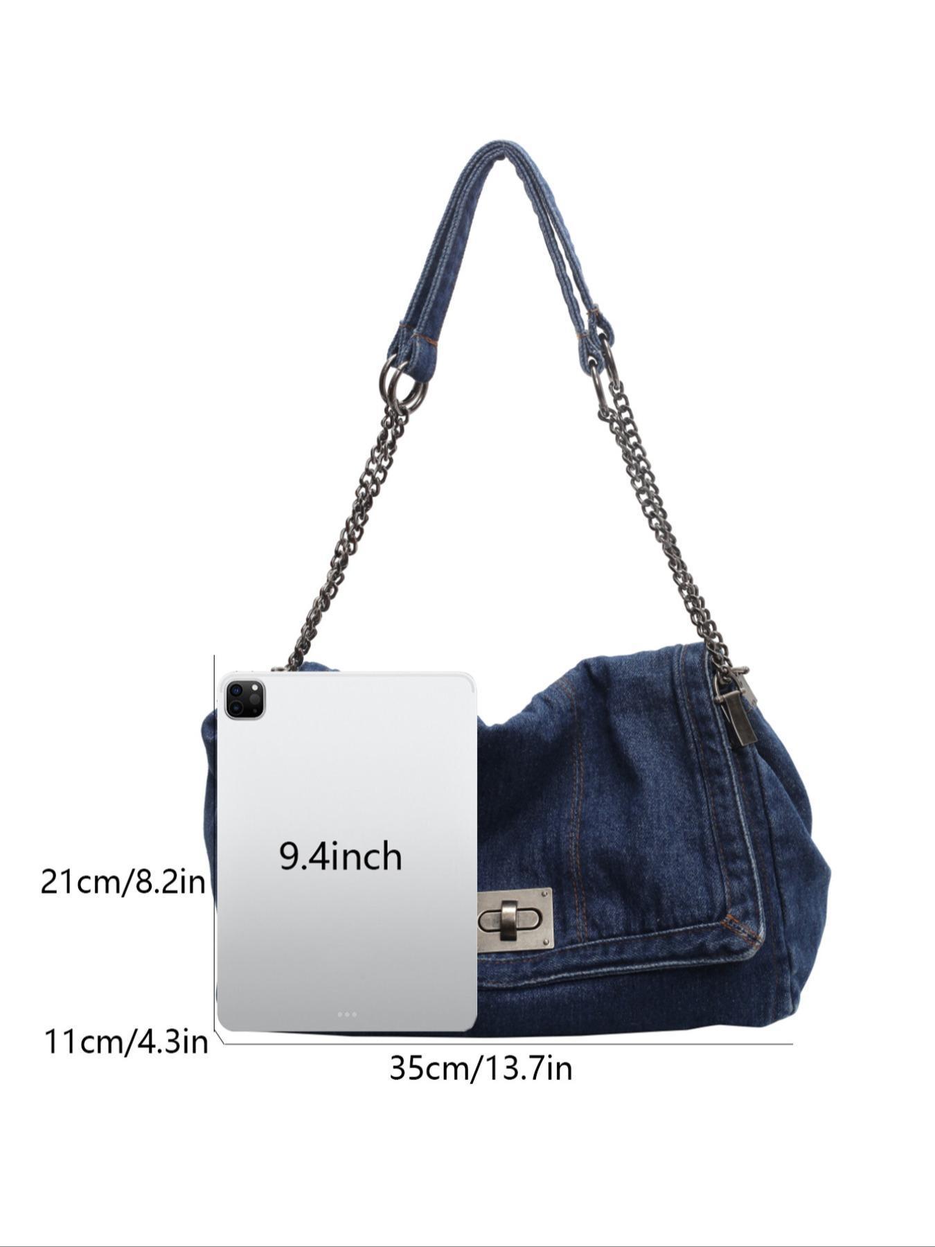 2026 Denim Bag Chain Shoulder Bag Women's Fashion Commuting Work Underarm Bag Vintage Texture Travel Handbag
