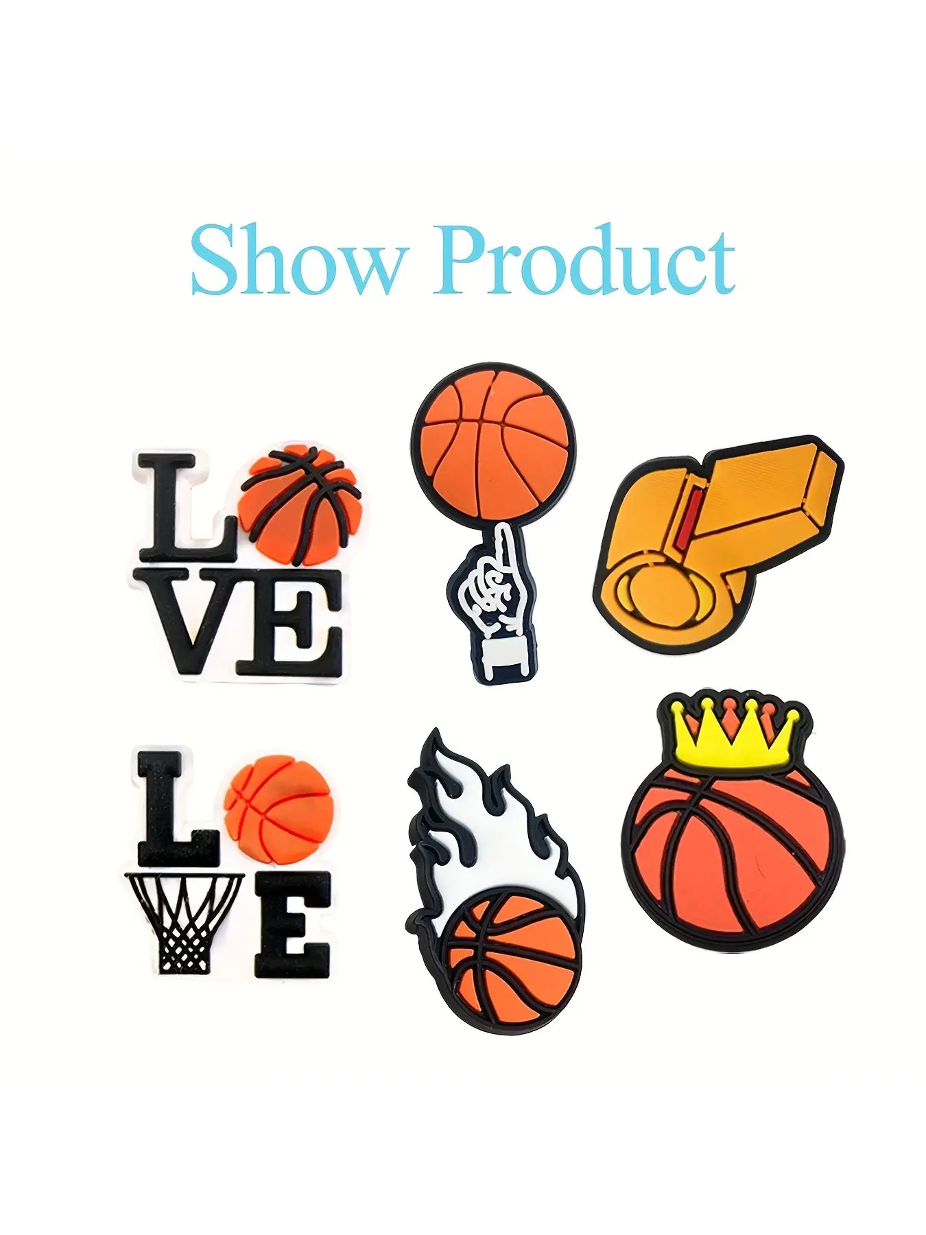 Random 12-Piece Basketball Theme Shoe Accessories Set, Hoop Flame Basketball Mvp Slogan Soft Rubber Shoe Decoration, Sports Gear