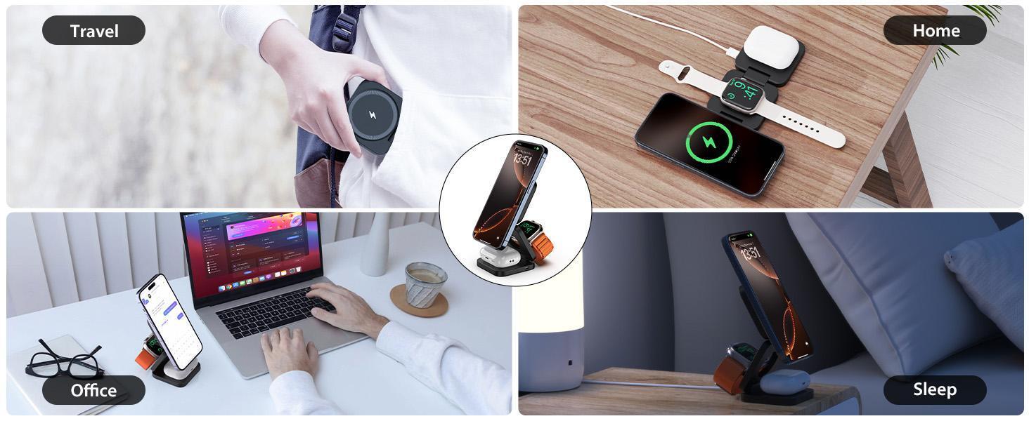KUXIU X55 Foldable 3 in 1 Charging Station for Apple Devices, 15W Fast Magnetic Wireless Charger, Magent Travel Charger Stand for iPhone 16 15 14 13 12 Series, 5W for Apple Watch (Power Adapter not included) KUXIU X55 Foldable 3 in 1 Charging Station for Apple Devices, 15W Fast Magnetic Wireless Charger, Magent Travel Charger Stand for iPhone 16 15 14 13 12 Series, 5W for Apple Watch (Power Adapter not included)