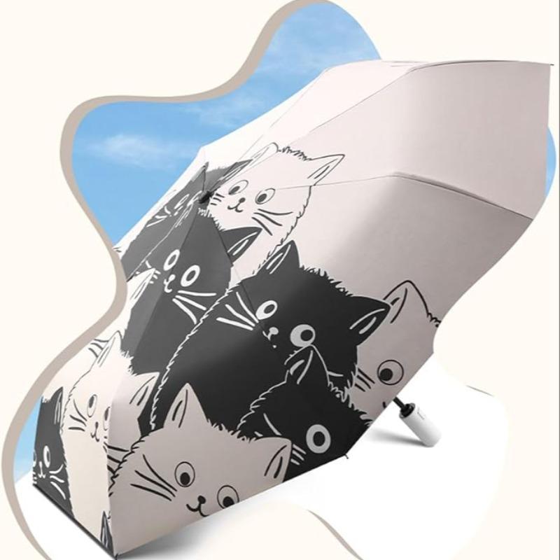 Cat Pattern Foldable Umbrella, 1 Count Portable Automatic Folding Umbrella, Sun & Rain Dual-use Umbrella for Outdoor Travel