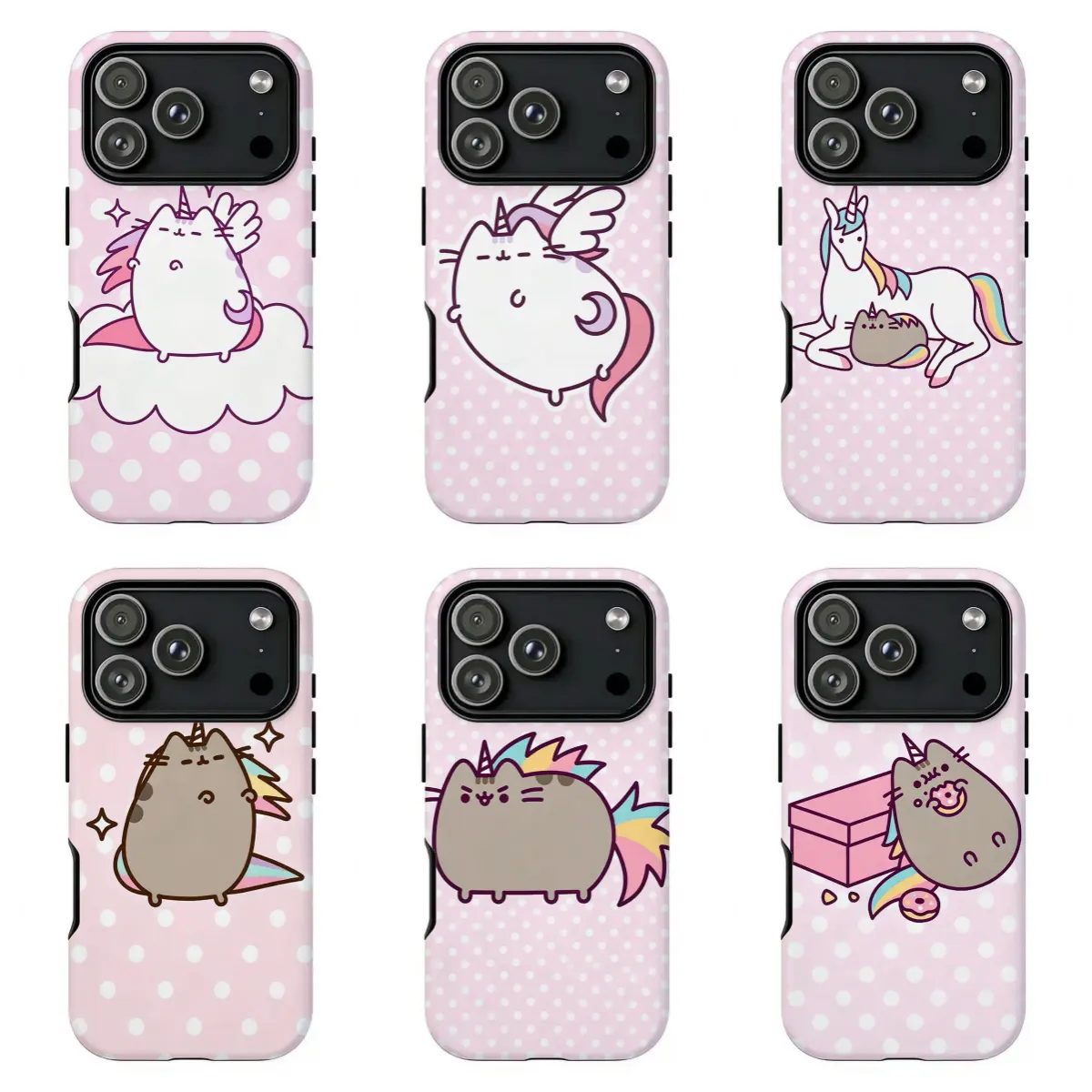 FL-Unicorn Rainbow Pink TPU Glossy Pusheen Phone Case, Kawaii Polka Dot Fantasy Girly Aesthetic Magical Cover for iPhone 17 Pro Max,16,15,14,13,12,11,8,7 Plus & Samsung S26 Ultra,S25,S24,S23,S22,S21 – Perfect Holiday Gift for Her
