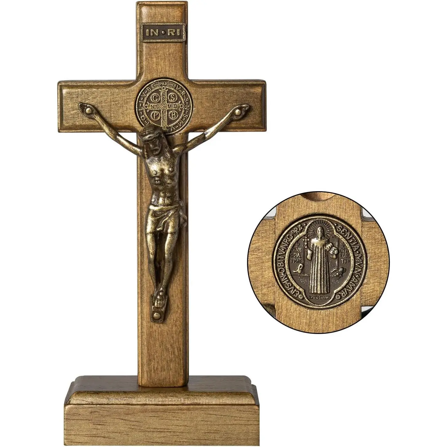 Religious 5.5x2.4 in Wood Standing Cross, Small Crucifix with Jesus Christ Design for Table/Wall Home Decor (Indoor Recreation Accessory), Jesus Figure