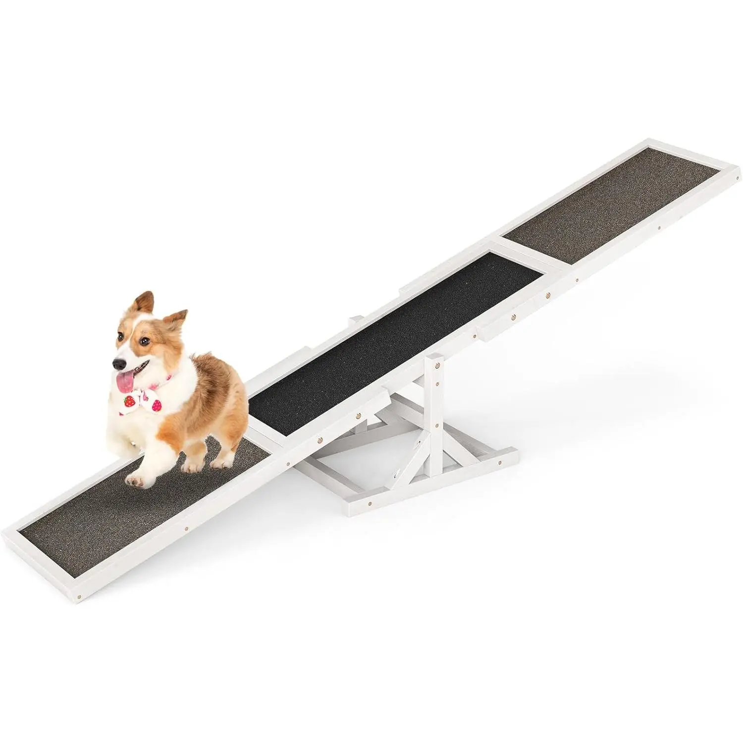 Wooden Dog Agility Seesaw, Dog Exercise & Play Set, Outdoor Run Game Toy, Climbing Platform Balance Training Equipment, Weatherproof Pet Supplies for Backyard Obstacle Courses (White)