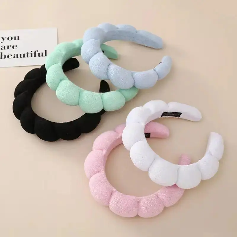 Women's Puffy Bubble Spa Drying Headbands, 5-Pack Tie Dye Twisted Terry Cloth Hair Accessories - Non-Slip Polyester Headbands, Water Absorbent, for Skincare Home Spa, Universal Hair Fit