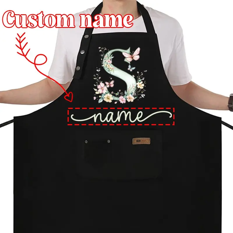 Personalized Name/Text Apron with Initials & Names - Adjustable Chef Apron Suitable for BBQ Cooking, Apron with Practical Pockets for Men & Women, Gift for Dad, Mom, Father's Day, Mother's Day, for Kitchen Use