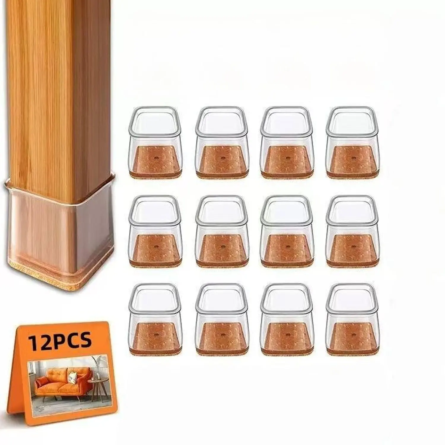 12 Pcs Non-Slip Furniture Feet Pads, Silicone Chair Pads, Silent Home Accessories, Square Table Leg Protectors, Noise Reduction, Scratch Prevention