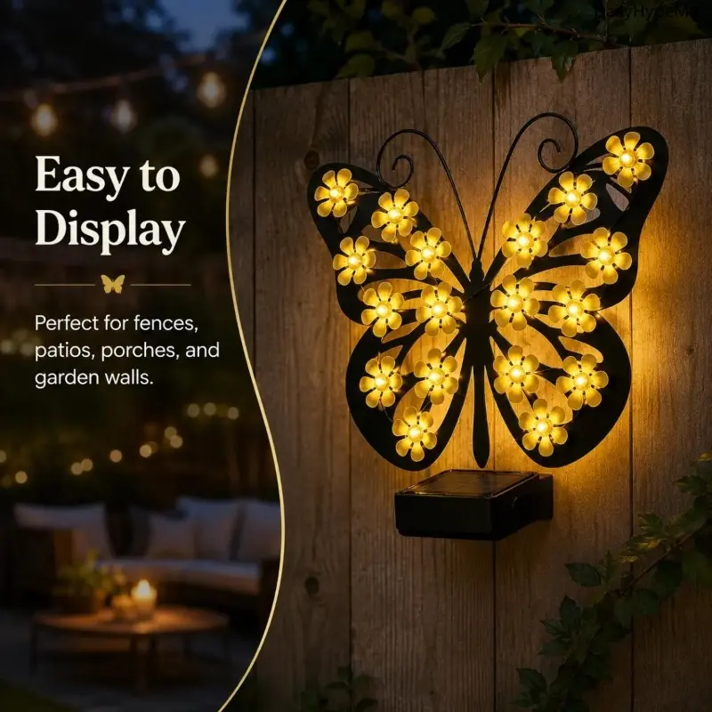 Elegant Butterfly Garden Light, Solar-Powered Outdoor Wall Decor with Warm White LED Flowers, Automatic Night Glow for Patio and Fence, Solar Decorative Lights, Led Lights