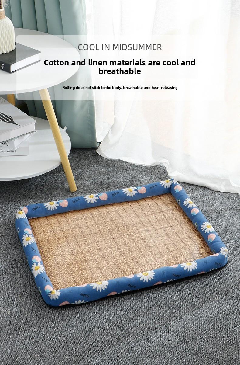SoPets Cooling Pet Bed Mat for Summer Breathable Hemp Dog Bed with Non Slip Bottom Square Dog Crate Pad for All Seasons Indoor Outdoor Use
