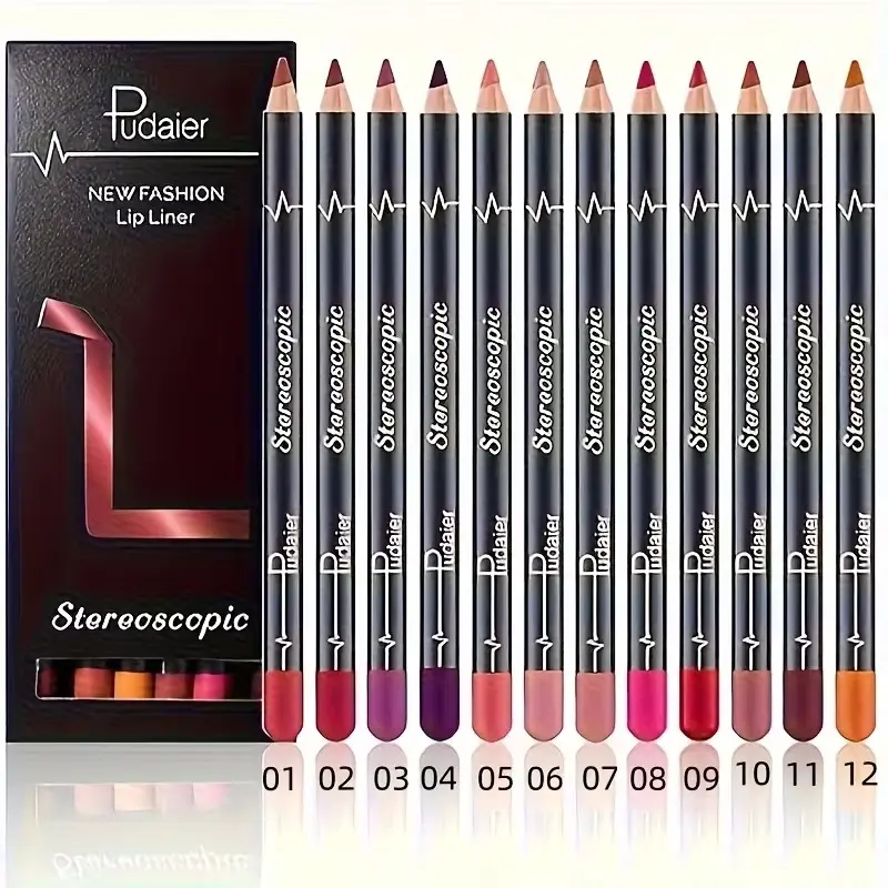 12pcs Set Matte Lip Liner Lipstick Pencils, Long-Lasting, Smudge-Proof, Highly Pigmented, European and American Makeup Essentials
