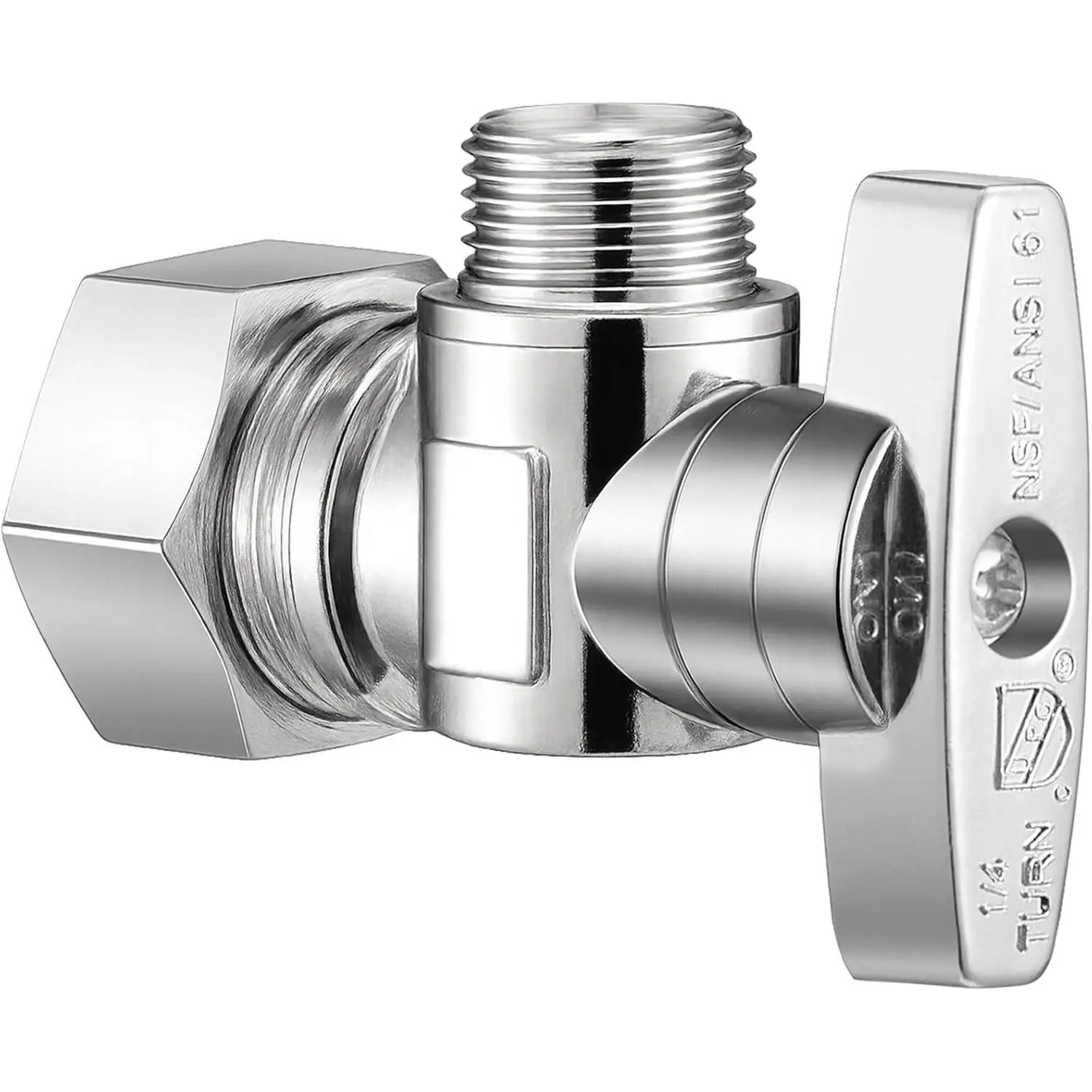 Quarter Turn Angle Stop Valve (1 Pack) - 1/2" Compression Inlet (5/8" OD) x 3/8" OD Outlet Sink Shut Off Valve for Bathroom, Kitchen Plumbing