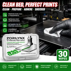 ZORILYNX 30PCS 3D Printing Prep Wipes Professional Heat Bed Cleaning Pads Remove Dust and Grease for Flawless First Layer Adhesion Optimize Printer Surface Prevent Warping on Glass PEI Spring Steel Plates