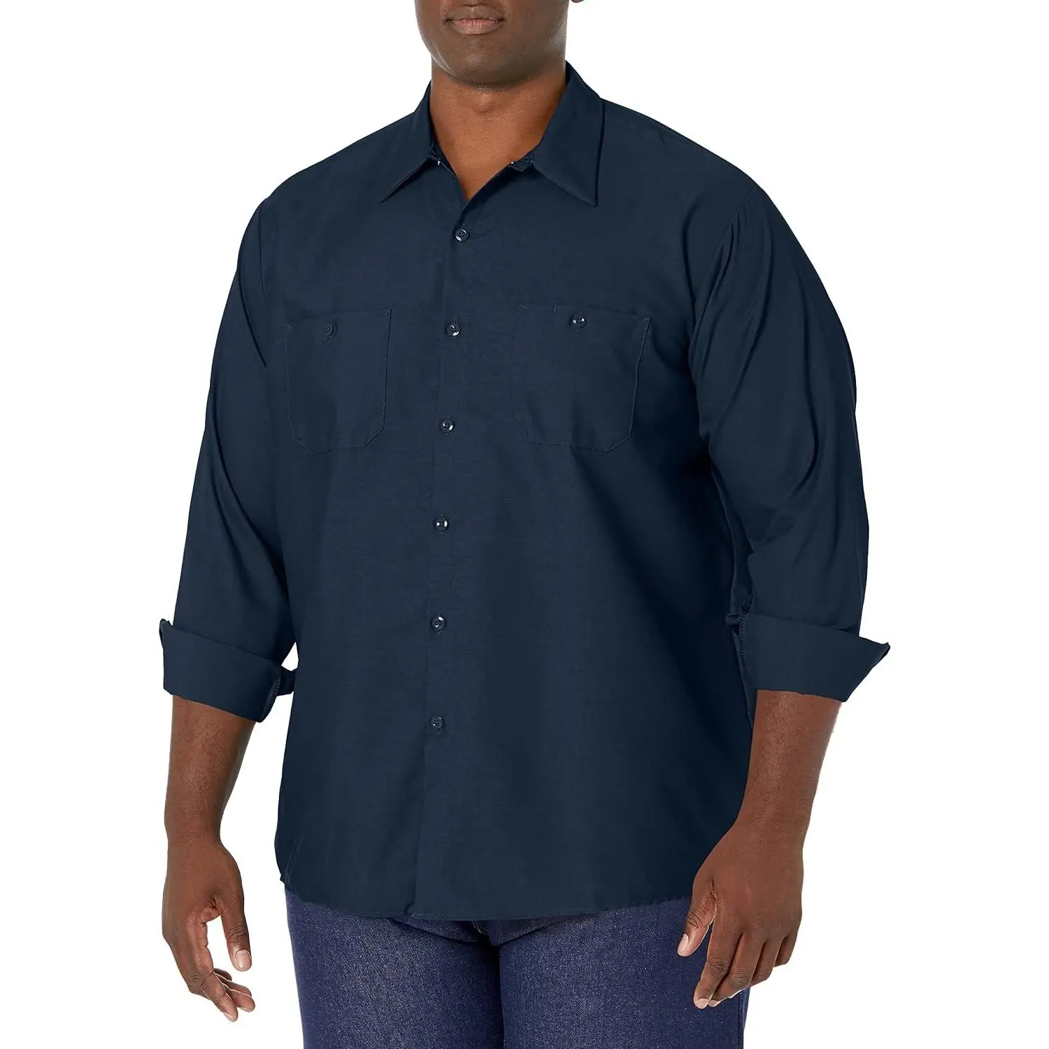 Men's Long Sleeve Industrial Work Shirt | Moisture Wicking Button Up, Wrinkle Resistant, Fade & Stain Resistant