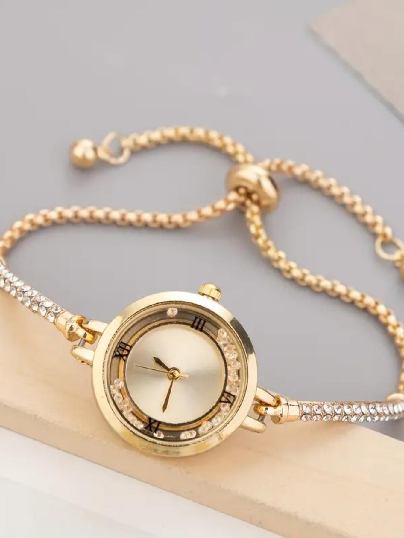 Women's Elegant Rhinestone Decorated Slide Adjustable Quartz Watch, Exquisite Trendy Wristwatch, Fashionable Watch for Women As Gift without Box