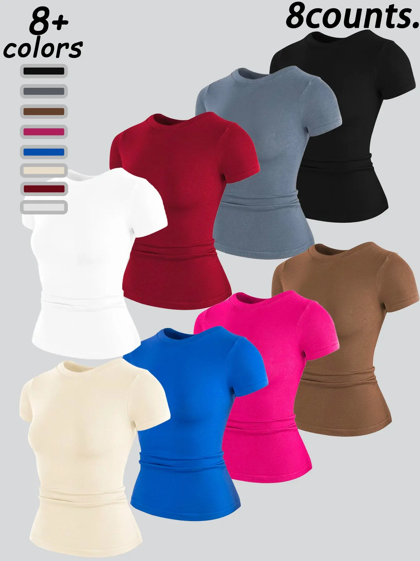 Women's Fitted Seamless High-Stretch Quick-Dry T-Shirt for Running Fitness and Yoga, Suitable for All Seasons, Sporty Style Women’s Activewear