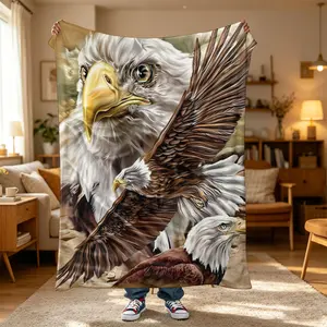 One PC Short Plush Flannel Blanket,Flow pattern of bald eagle,Cool expression print, moisture breathable all seasons. Sofa bed foot decor throw, holiday gift, small home pet blanket