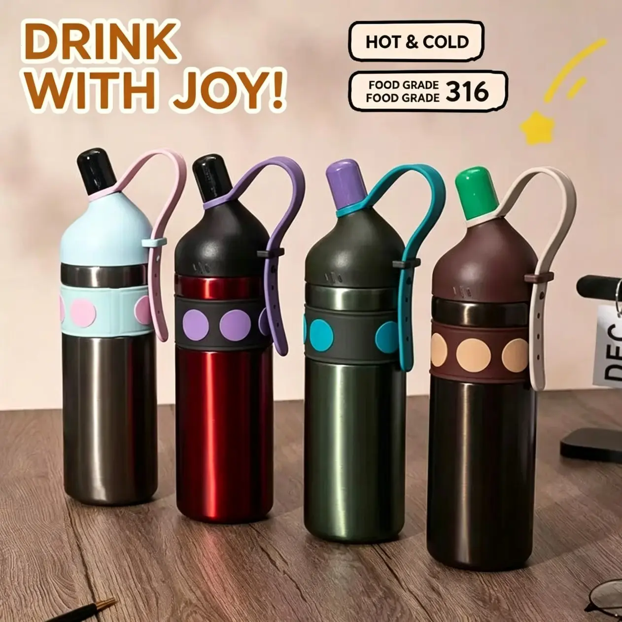 316 Stainless Steel Insulated Water Bottle with Tea Infuser, Dual Straw Design, Leak-Proof, Portable Travel Cup for Outdoor Activities and Cars