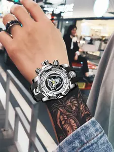 Men's Attackers Watch, Silver Color Case, Rubber Strap, American Football Sports Watch, Analog Quartz Movement, All Seasons