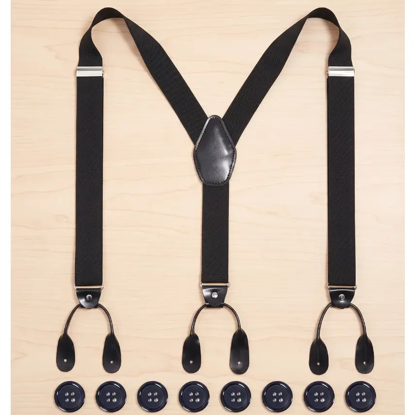 Men's Button Suspenders – Heavy Duty Adjustable Y-Back Elastic Suspenders with Leather Button Ends for Suits, Tuxedos & Dress Pants